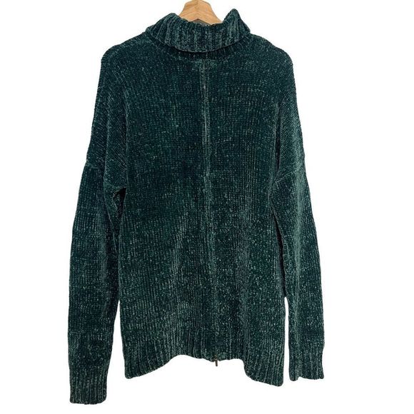 New Marled Reunited Cowl Turtleneck Evergreen Chenille Knit Sweater Green - Picture 5 of 15